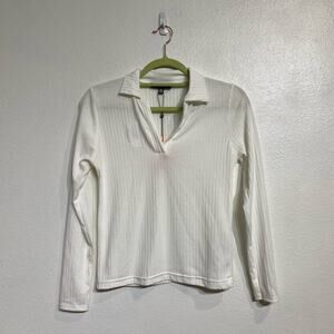 Missguided White Ribbed Collar Top Sz 4 NWT